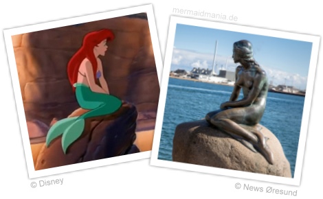 Bild von Arielle und der Statue im Vergleich